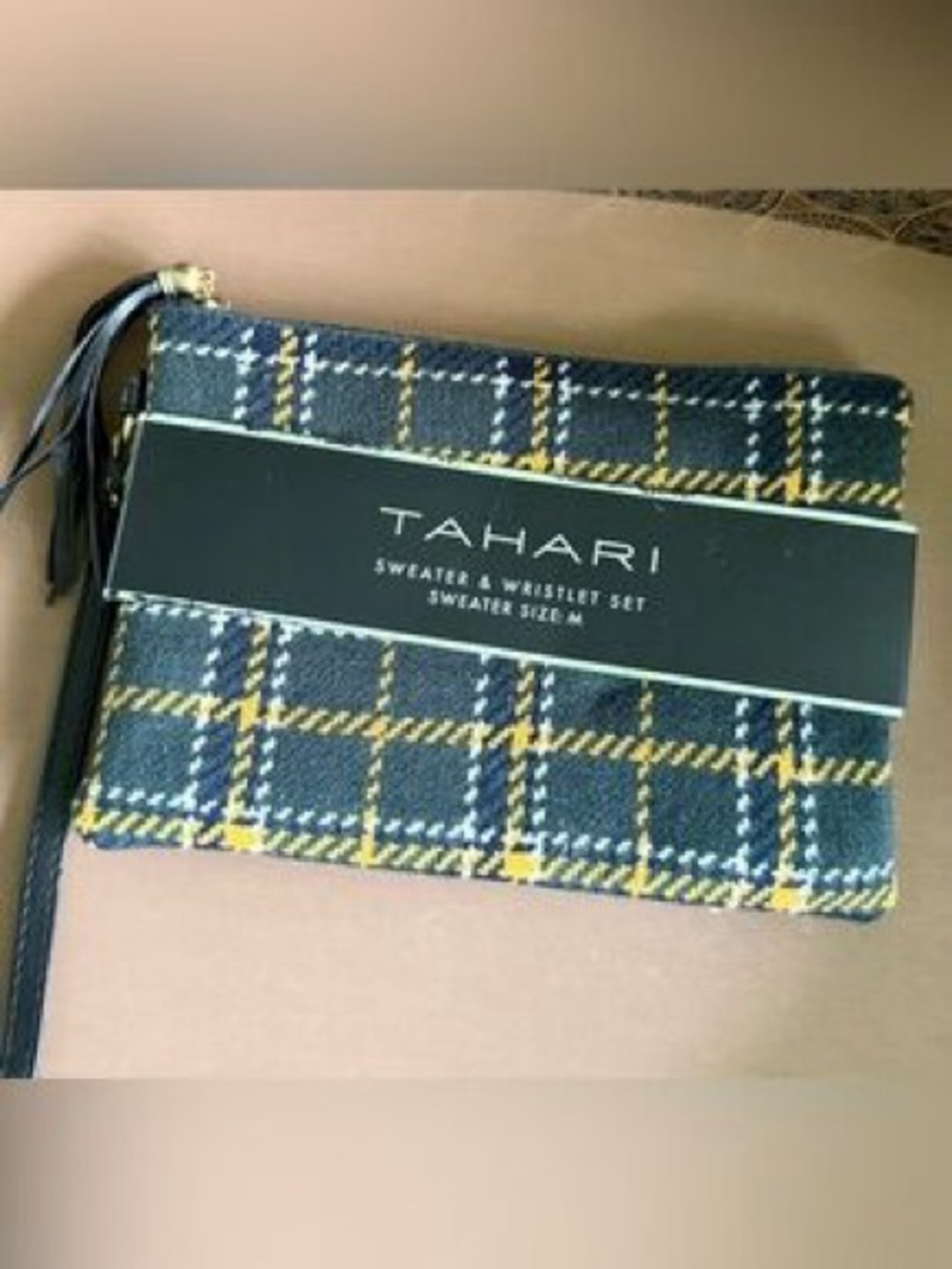 Tahari Black and Yellow Plaid Wristlet